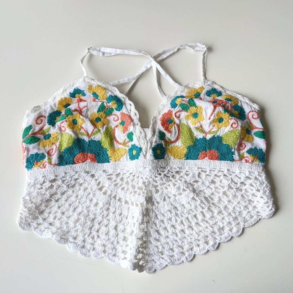 Embroidered and crochet Bralette cropped top